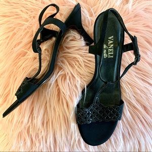 Vaneli black sandal heels with beading 7.5 M